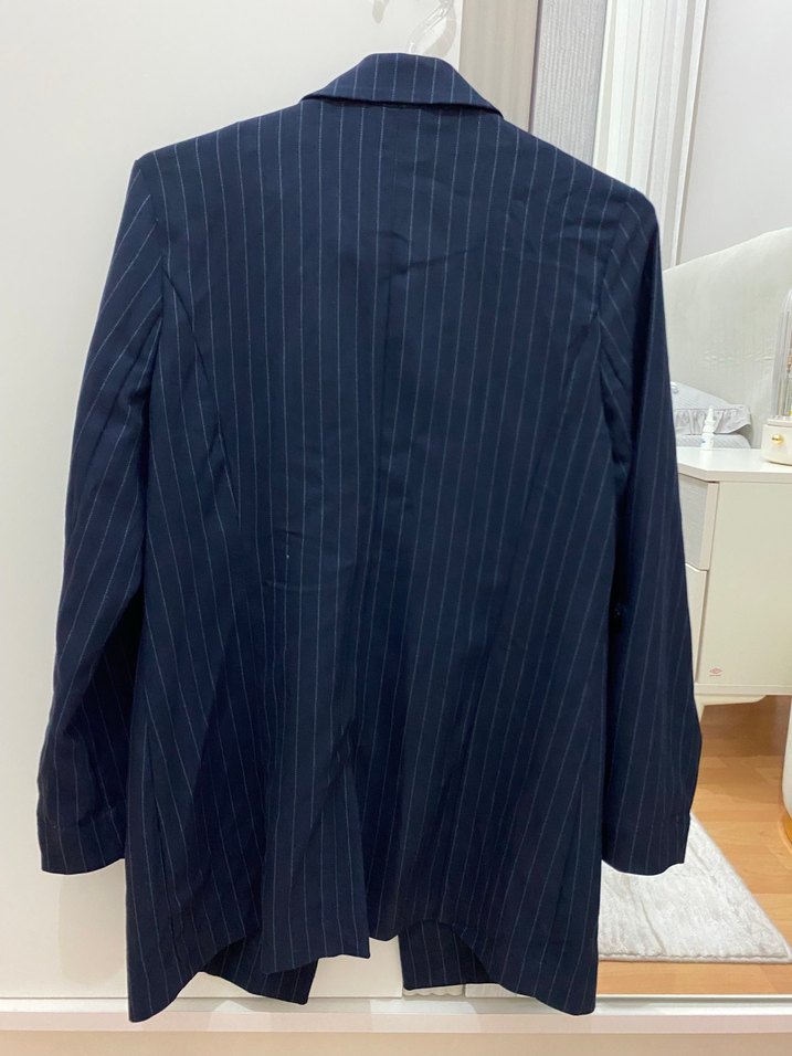 Lacivert Düğmeli Midi Kadın Blazer Ceket - Görsel 5