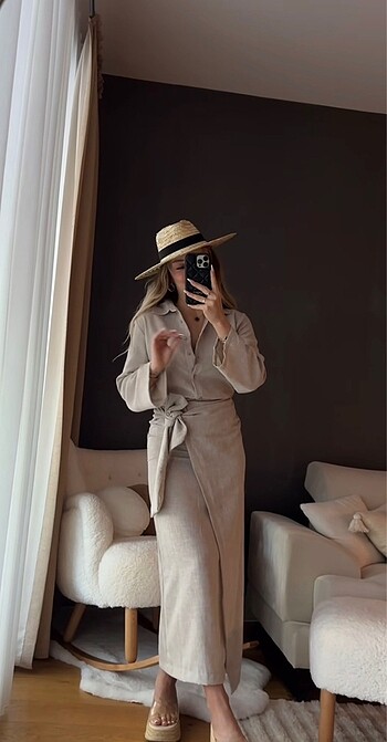 Yandan bağlamalı etek gömlek takım - Görsel 2