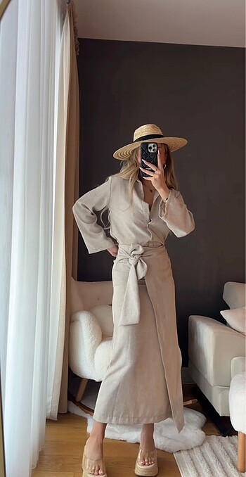 Yandan bağlamalı etek gömlek takım - Görsel 4