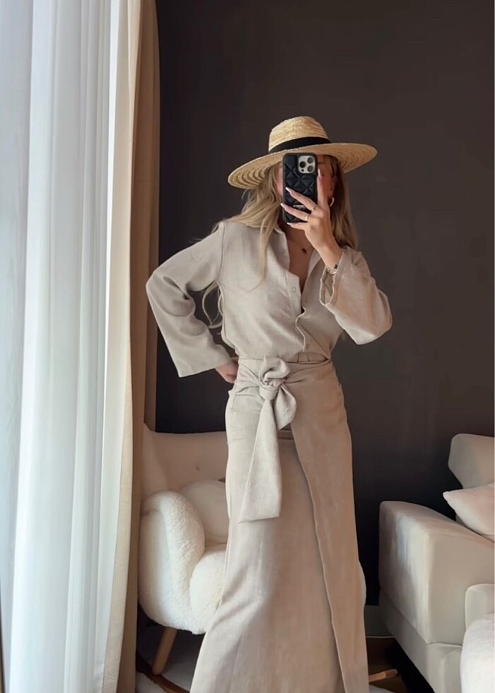 Yandan bağlamalı etek gömlek takım - Görsel 3