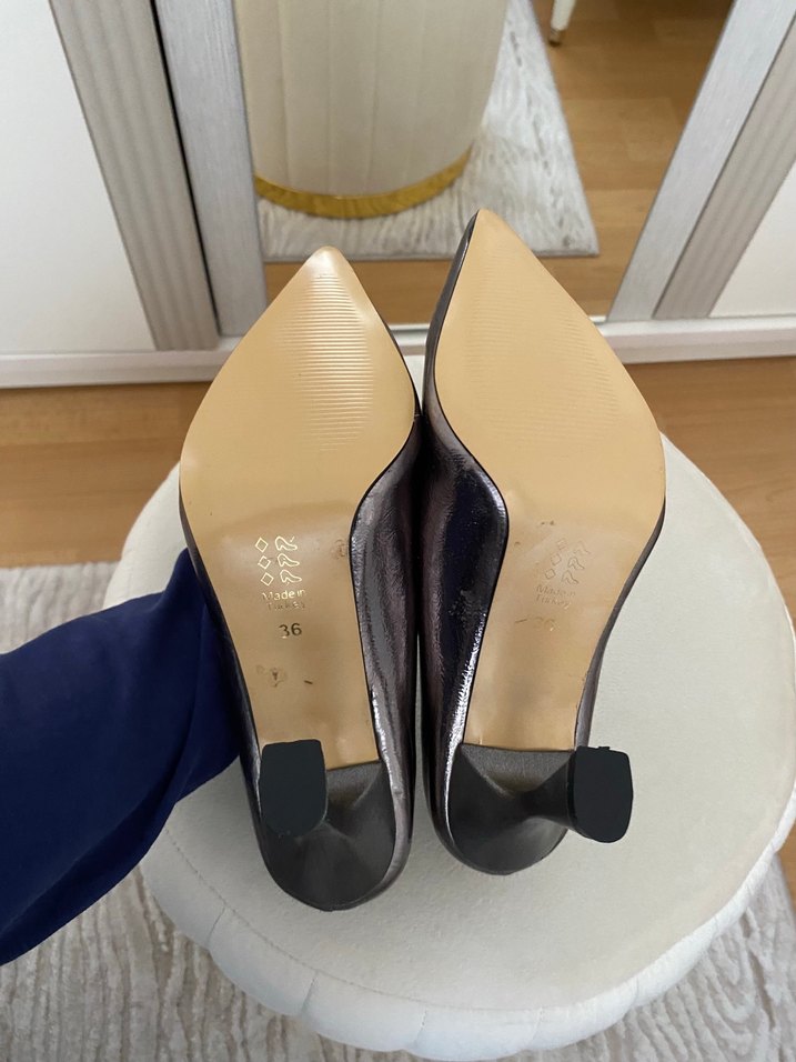 Metalik Bej Stiletto Topuklu Kadın Ayakkabı - Görsel 3