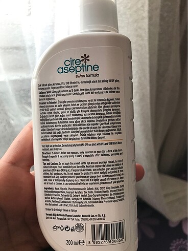 Beden Renk Cire aseptine baby güneş losyonu