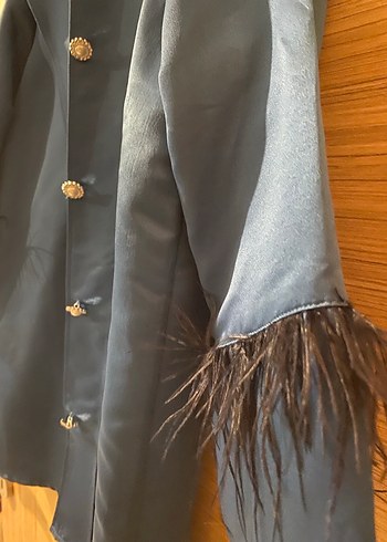 Mavi Düğmeli Kadın Midi Ceket - Görsel 3