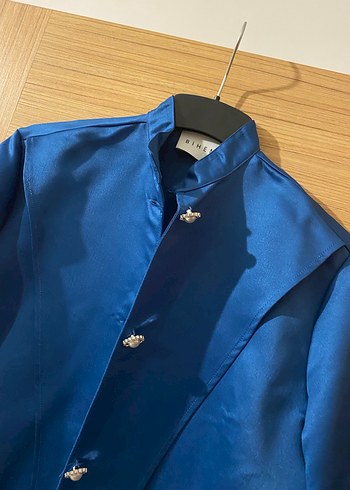 Mavi Düğmeli Kadın Midi Ceket - Görsel 2