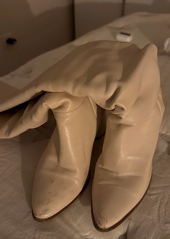 Bej Deri Dizüstü Kadın Çizme - Görsel 2