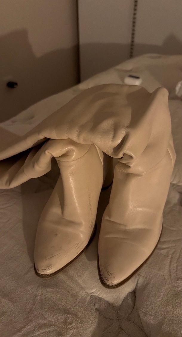 Bej Deri Dizüstü Kadın Çizme - Görsel 2