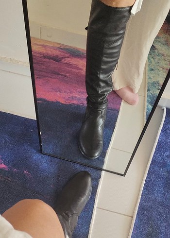 Art Shoes Kadın Siyah Deri Dizüstü Bağcıklı Çizme