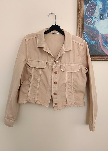 LC Waikiki Bej Düğmeli Kısa Kadın Denim Ceket