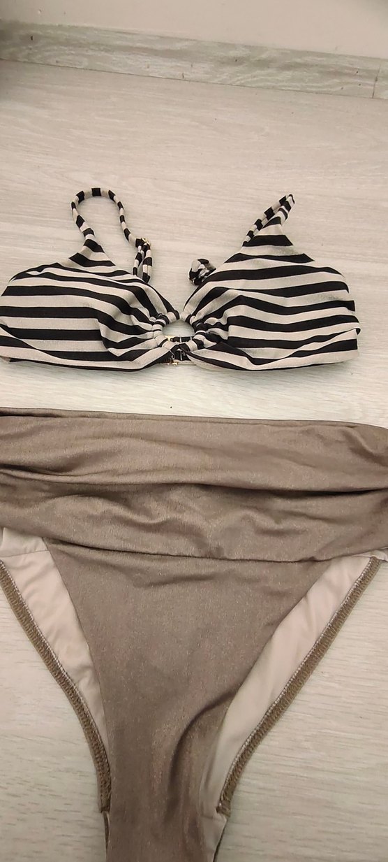 Parlak Bej Zebra Desenli Bantlı Bikini takimi - Görsel 3