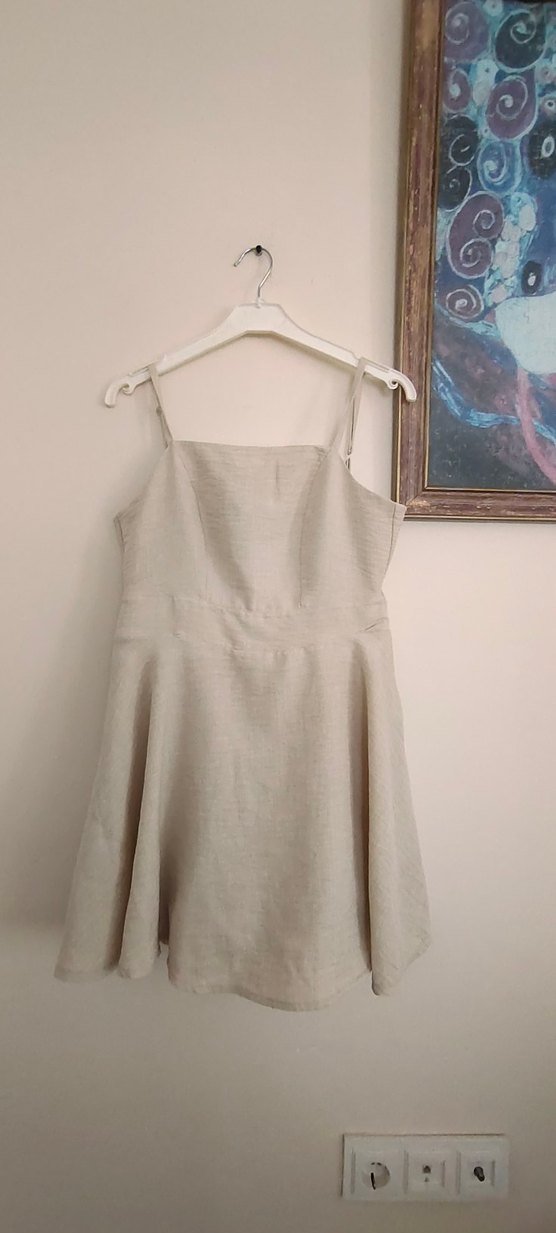 Bej Keten Mini tulum - Görsel 5