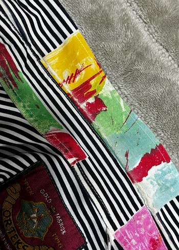 Çizgili Renkli Desenli Uzun Kollu Gömlek Vintage - Görsel 4