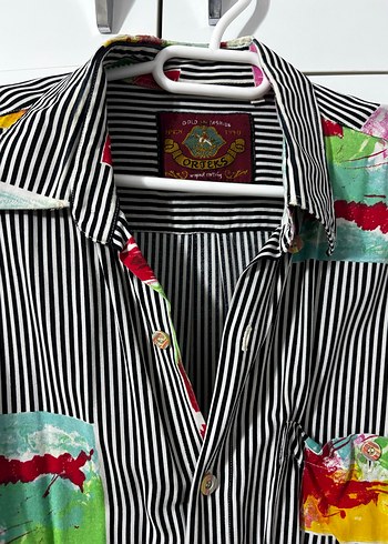 Çizgili Renkli Desenli Uzun Kollu Gömlek Vintage - Görsel 2