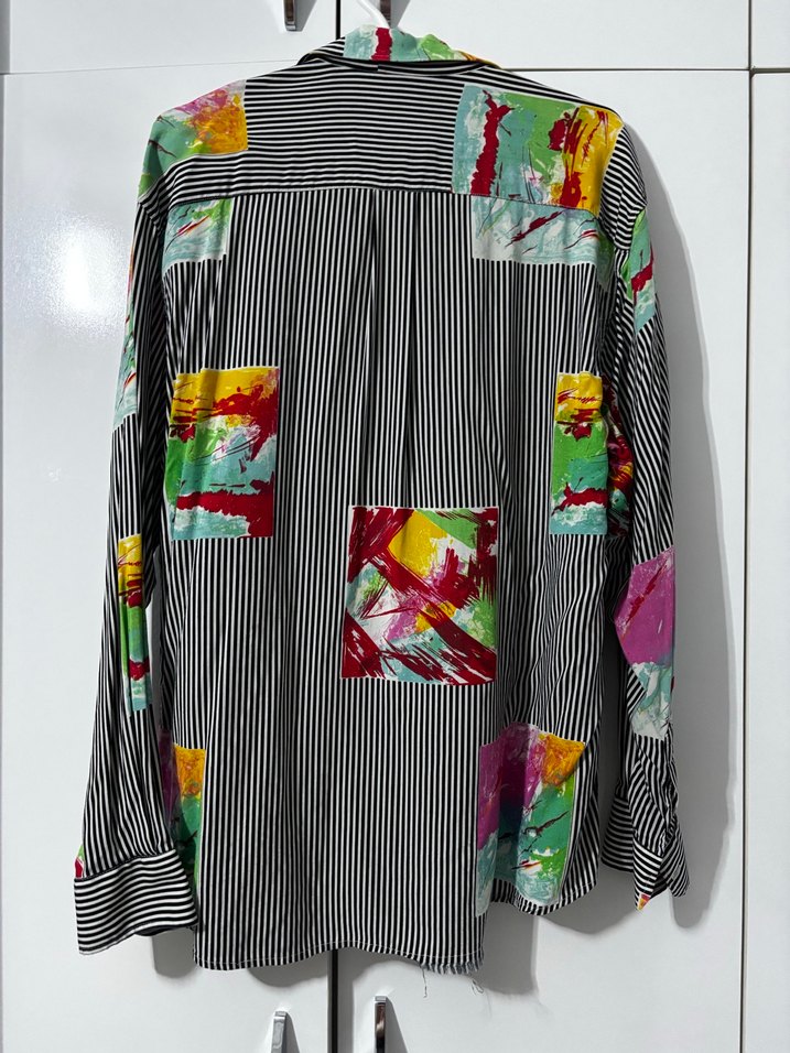 Çizgili Renkli Desenli Uzun Kollu Gömlek Vintage - Görsel 3