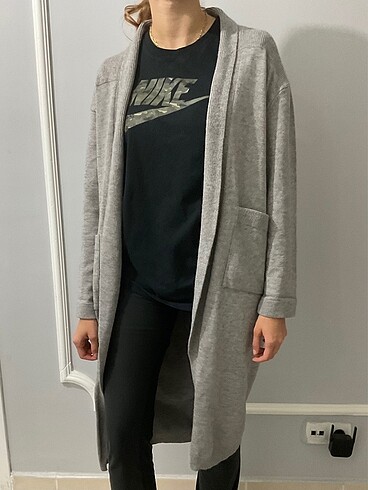 Touche Uzun Gri Triko Hırka - Görsel 7