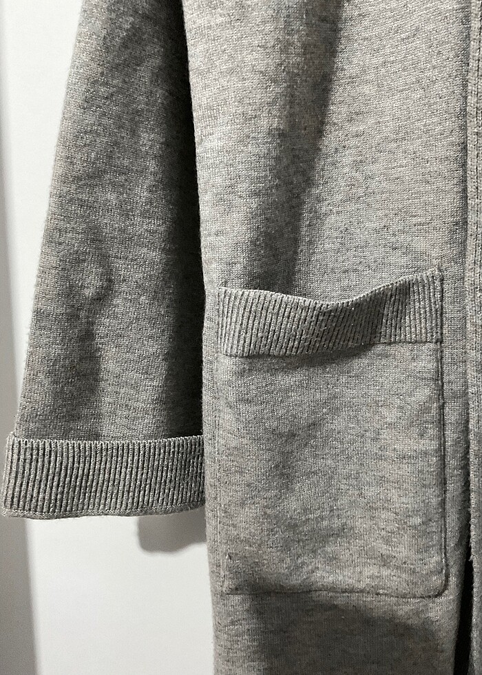 Touche Uzun Gri Triko Hırka - Görsel 3