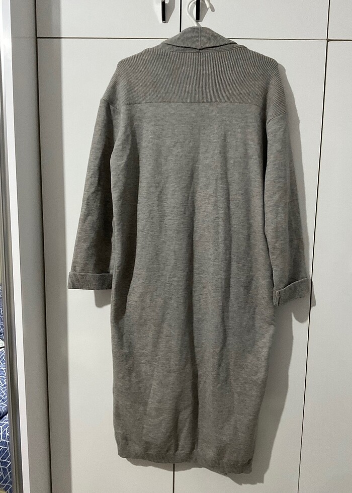 Touche Uzun Gri Triko Hırka - Görsel 4