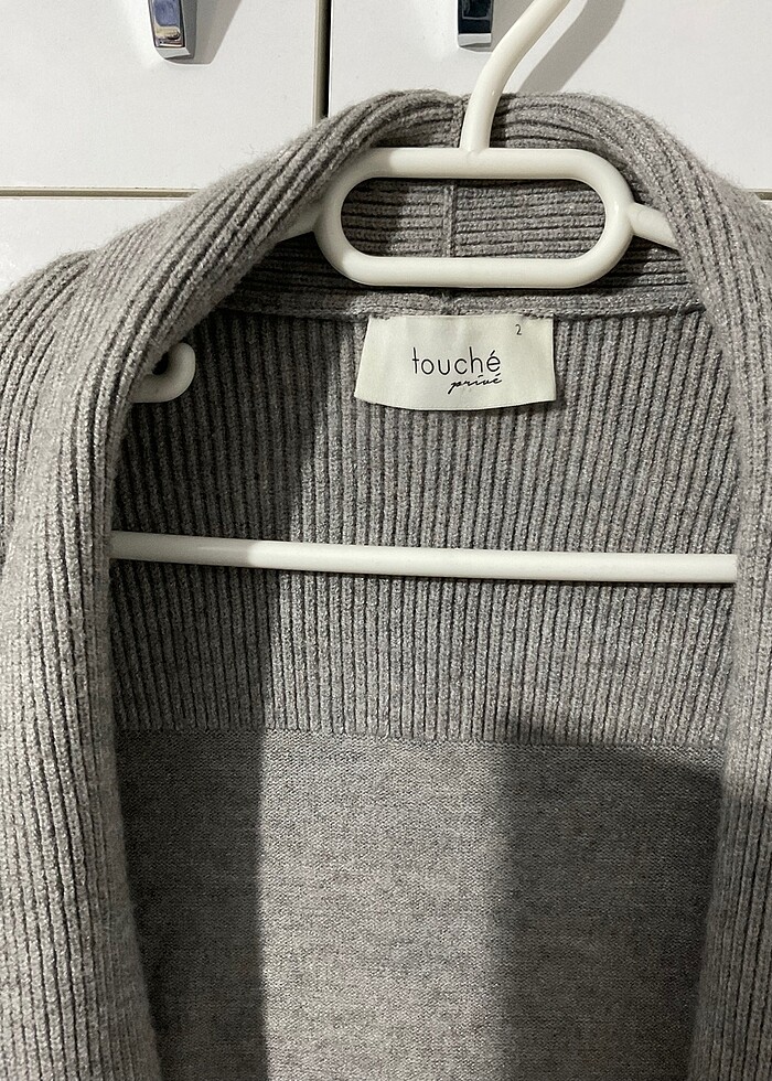 Touche Uzun Gri Triko Hırka - Görsel 2