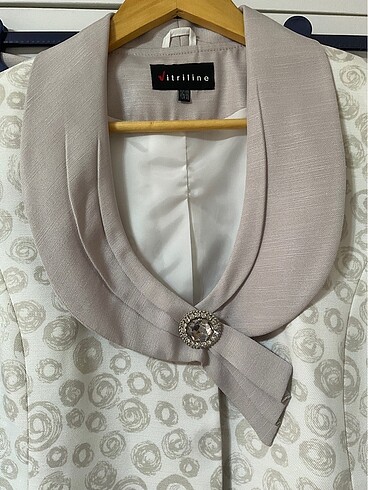 Krem beyaz blazer ceket etek döpiyes - Görsel 7