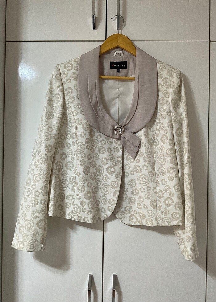 Krem beyaz blazer ceket etek döpiyes - Görsel 3