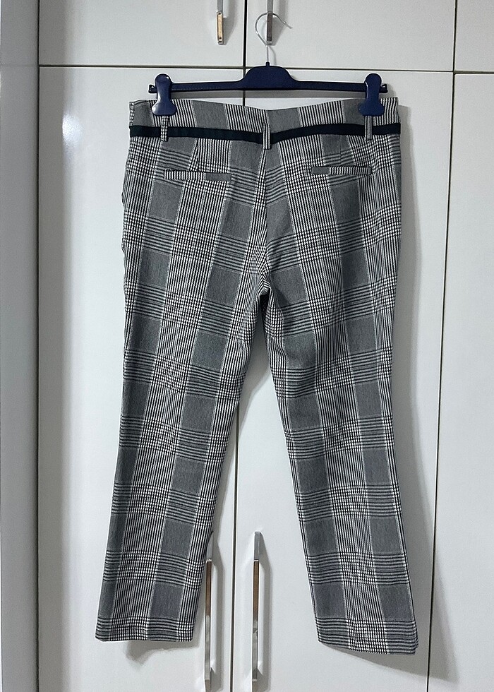 Siyah gri ekoseli kumaş pantolon - Görsel 2