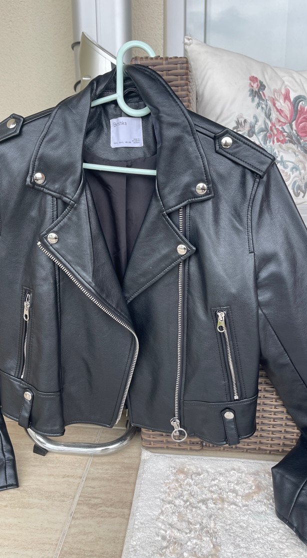 Kadın Siyah Deri Biker Ceket - Görsel 2