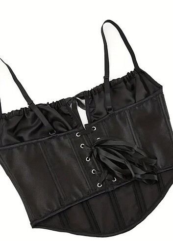 Diğer Solid Ruched Corset Bağcıklı Crop Üstü