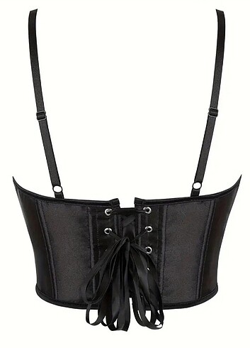 s Beden siyah Renk Solid Ruched Corset Bağcıklı Crop Üstü