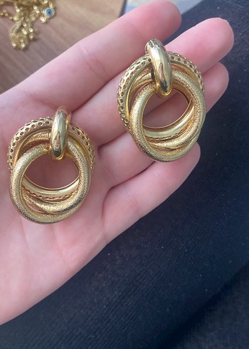 Vintage Yılan Desenli Altın Renk Midi Küpeler - Görsel 2