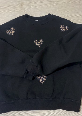 Leopar Desenli Mini Siyah Sweatshirt - Görsel 2