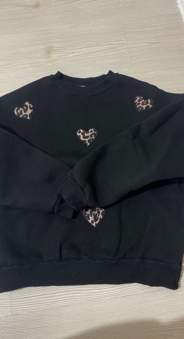 Leopar Desenli Mini Siyah Sweatshirt - Görsel 2