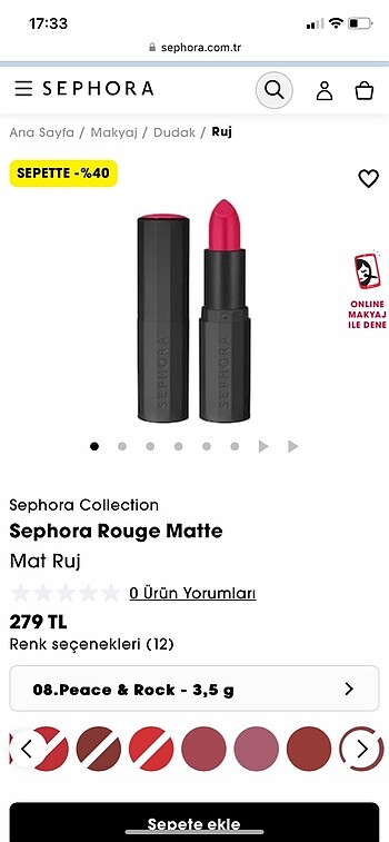 Sephora mat kırmızı ruj