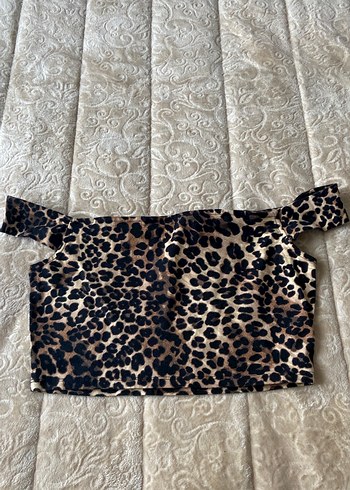 s Beden Kahverengi Leopar Desenli Kadın Mini Bluz