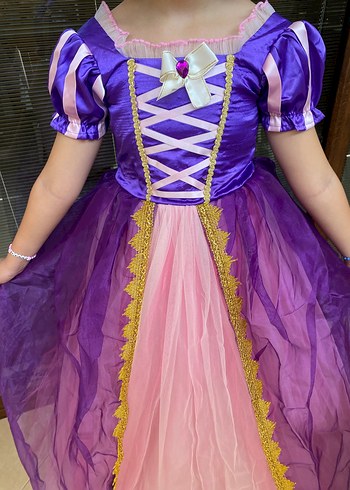 Rapunzel Kostüm Mor ve Pembe Kız Çocuk Prenses Elbisesi - Görsel 4