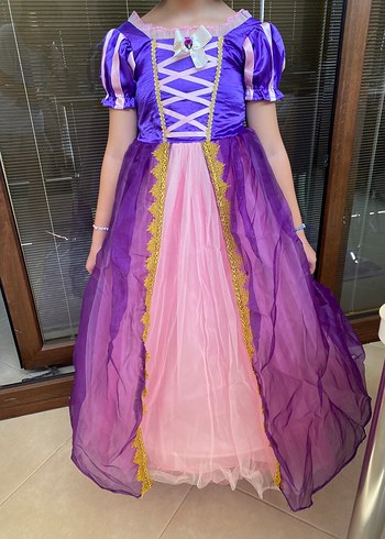 Rapunzel Kostüm Mor ve Pembe Kız Çocuk Prenses Elbisesi - Görsel 3