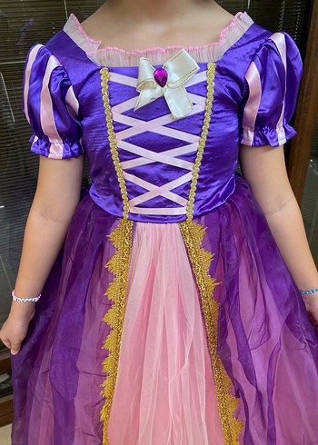 Rapunzel Kostüm Mor ve Pembe Kız Çocuk Prenses Elbisesi - Görsel 5