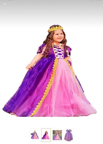 Rapunzel Kostüm Mor ve Pembe Kız Çocuk Prenses Elbisesi - Görsel 7