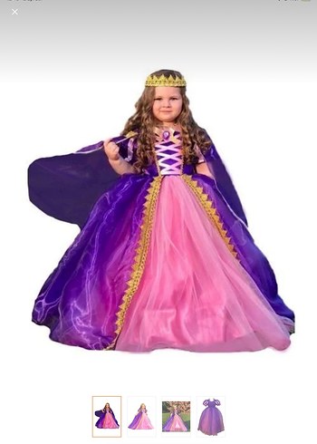 Rapunzel Kostüm Mor ve Pembe Kız Çocuk Prenses Elbisesi - Görsel 6