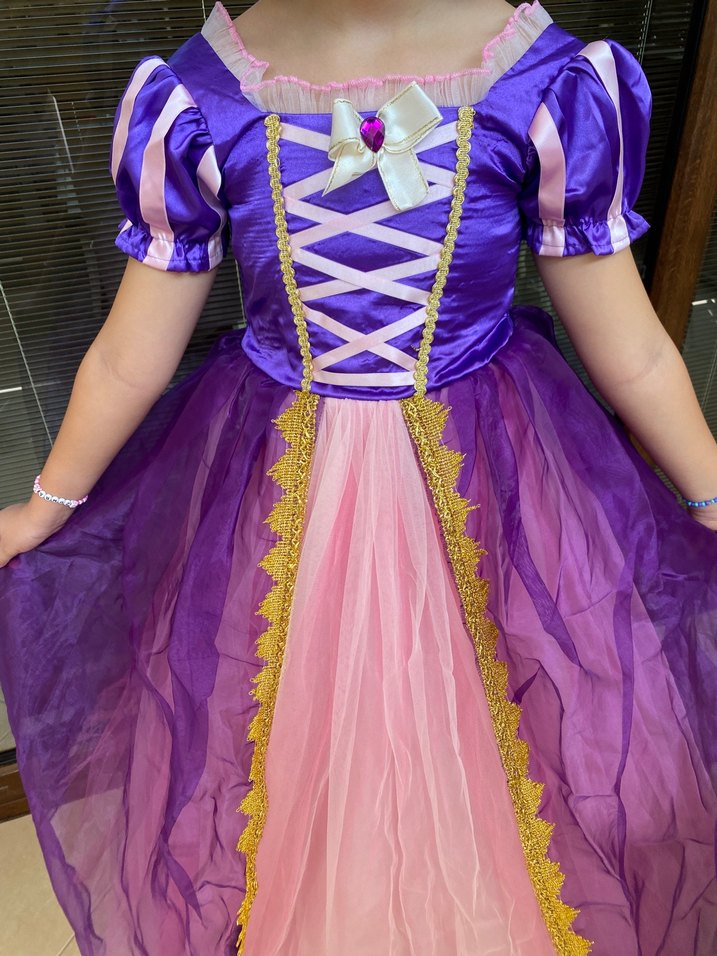 Rapunzel Kostüm Mor ve Pembe Kız Çocuk Prenses Elbisesi - Görsel 4