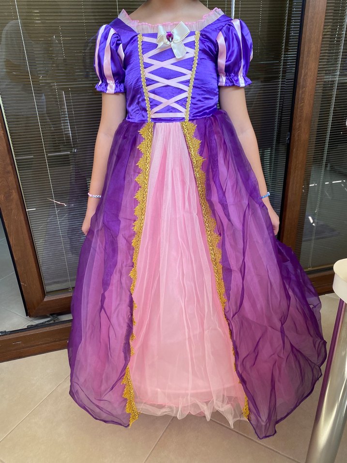 Rapunzel Kostüm Mor ve Pembe Kız Çocuk Prenses Elbisesi - Görsel 3