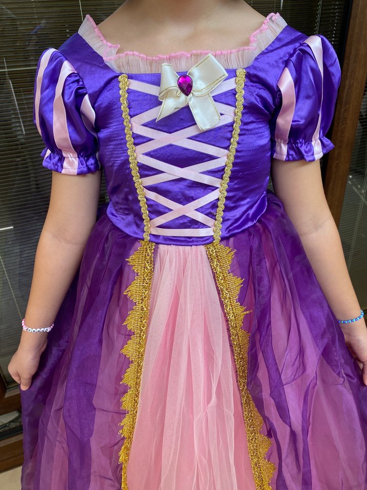Rapunzel Kostüm Mor ve Pembe Kız Çocuk Prenses Elbisesi - Görsel 5