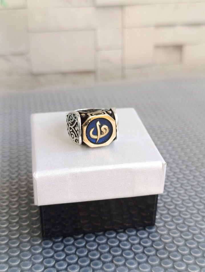 Elif Vav Motifli Mineli 925 Ayar Gümüş Yüzük - Görsel 5