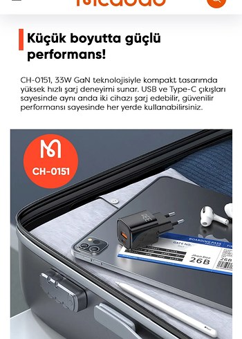 Mcdodo 33W GaN PD Çift Çıkışlı Hızlı Şarj Cihazı - Görsel 2