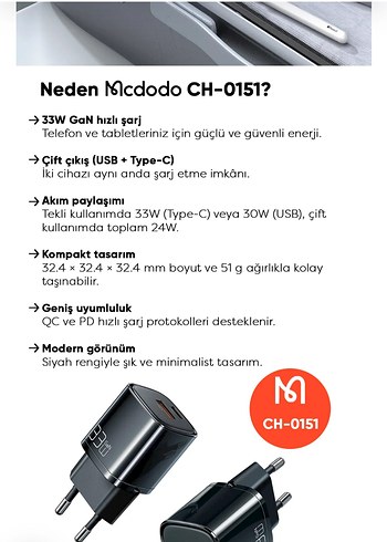Mcdodo 33W GaN PD Çift Çıkışlı Hızlı Şarj Cihazı - Görsel 10