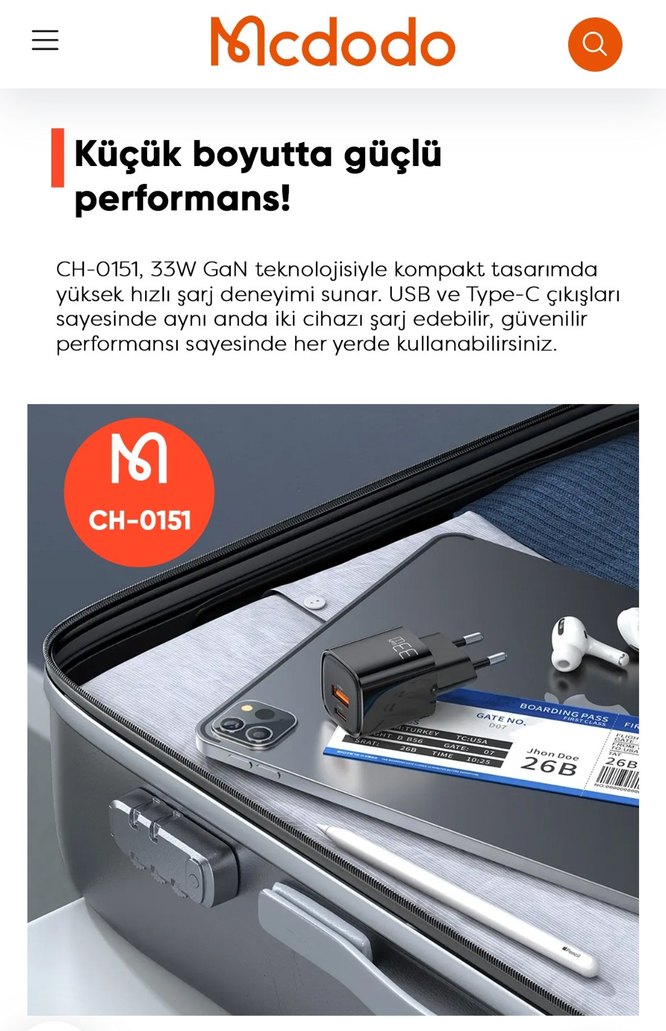 Mcdodo 33W GaN PD Çift Çıkışlı Hızlı Şarj Cihazı - Görsel 2