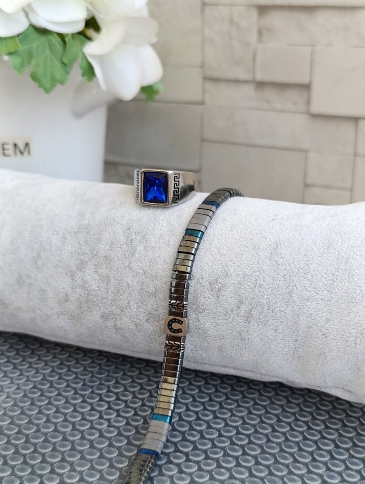 Hematit Bileklik ve Çelik Yüzük - Görsel 3