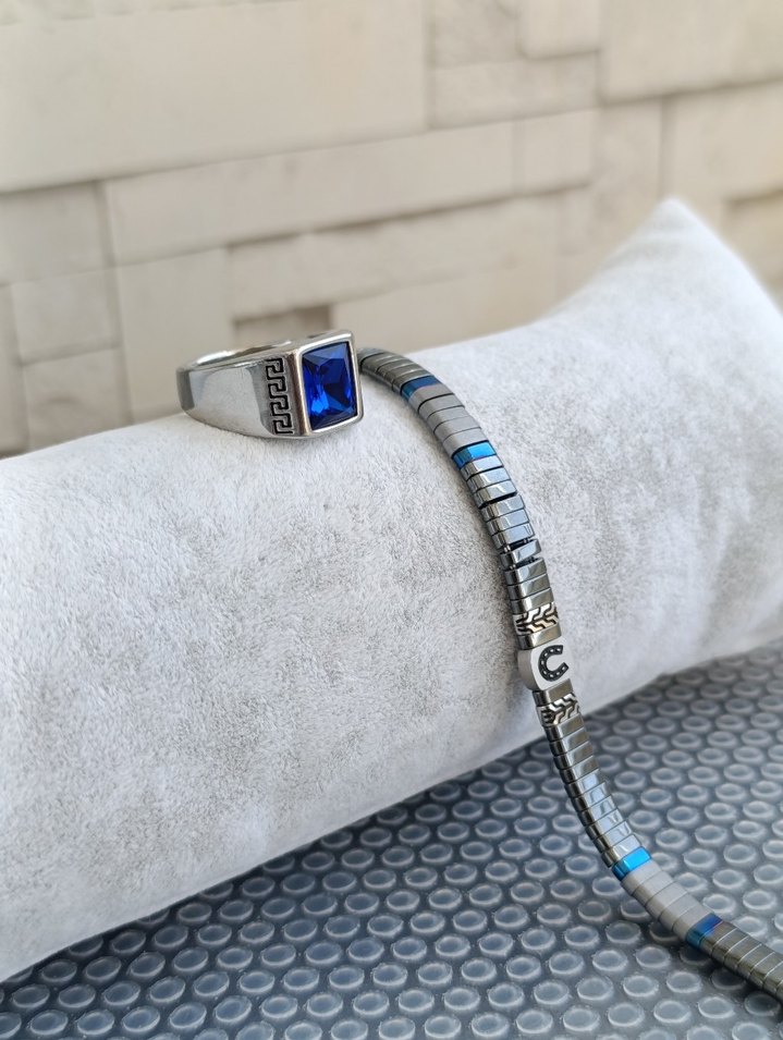 Hematit Bileklik ve Çelik Yüzük - Görsel 2