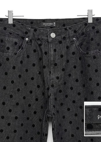 Stradivarius Siyah Puantiyeli Denim Jean
