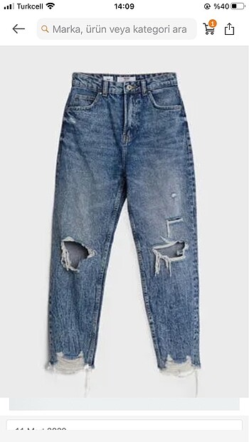 bershka yırtık mom jean