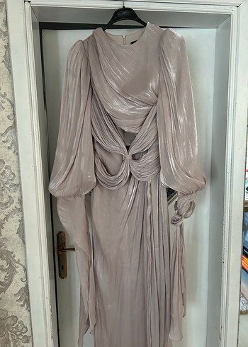 Vizon Drapeli Uzun Kadın Abiye Elbise - Görsel 2