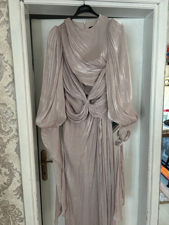 Vizon Drapeli Uzun Kadın Abiye Elbise - Görsel 2